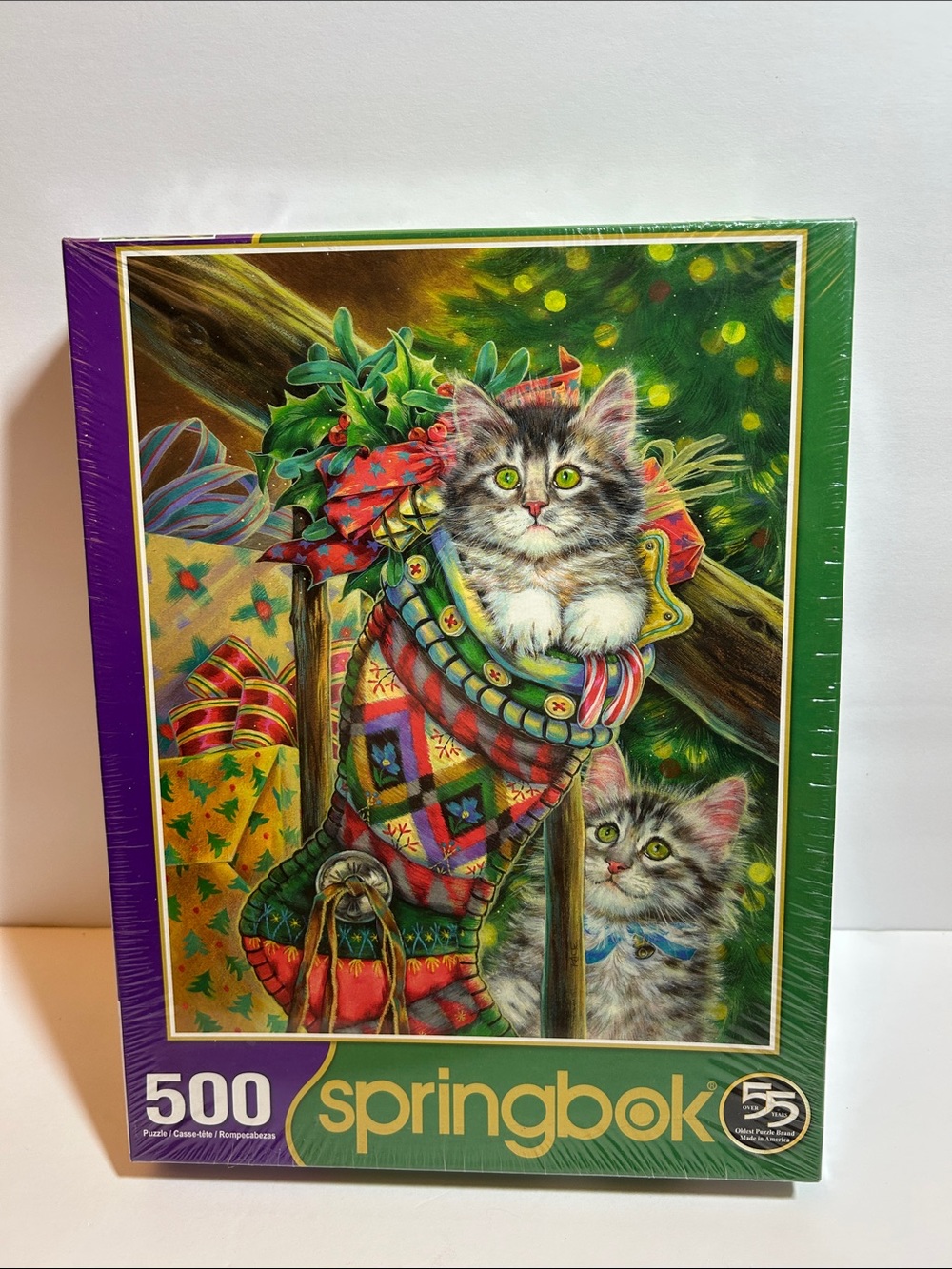 Springbok 500-Piece Jigsaw Puzzle - Festive Green Cat Design SEALED